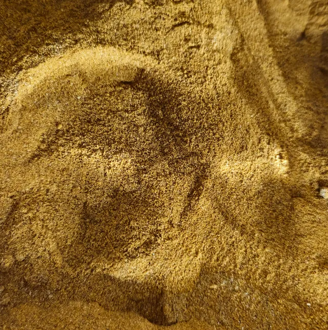 Imaginea prezintă nisip fin, de culoare aurie, cu o textură granulară clar vizibilă. Nisipul este uscat și liber, formând mic